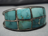 Rare Vintage Native American Navajo Carico Lake Turquoise Sterling Silver Bracelet Old Cuff-Nativo Arts