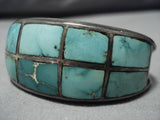 Rare Vintage Native American Navajo Carico Lake Turquoise Sterling Silver Bracelet Old Cuff-Nativo Arts