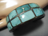 Rare Vintage Native American Navajo Carico Lake Turquoise Sterling Silver Bracelet Old Cuff-Nativo Arts