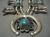 Rare Vintage Native American Navajo Carico Lke Turquoise Sterling Silver Squash Blossom Necklace-Nativo Arts