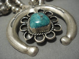 Rare Vintage Native American Navajo Carico Lke Turquoise Sterling Silver Squash Blossom Necklace-Nativo Arts