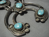 Rare Vintage Native American Navajo Mcginnis Turquoise Sterling Silver Squash Blossom Necklace-Nativo Arts