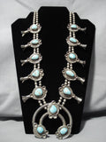 Rare Vintage Native American Navajo Mcginnis Turquoise Sterling Silver Squash Blossom Necklace-Nativo Arts