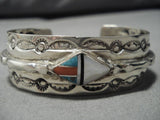 Rare Vintage Native American Navajo Ricky Tolino Turquoise Inlay Sterling Silver Bracelet Old-Nativo Arts