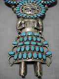 Rare Vintage Native American Navajo Sterling Silver Turquoise Kachina Squash Blossom Necklace-Nativo Arts