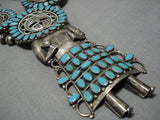 Rare Vintage Native American Navajo Sterling Silver Turquoise Kachina Squash Blossom Necklace-Nativo Arts