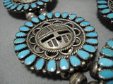 Rare Vintage Native American Navajo Sterling Silver Turquoise Kachina Squash Blossom Necklace-Nativo Arts