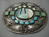 Rare Vintage Native American Navajo Turquoise John Mike Sterling Silver Belt Buckle-Nativo Arts
