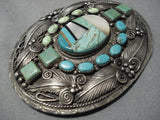 Rare Vintage Native American Navajo Turquoise John Mike Sterling Silver Belt Buckle-Nativo Arts
