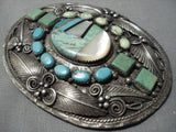 Rare Vintage Native American Navajo Turquoise John Mike Sterling Silver Belt Buckle-Nativo Arts