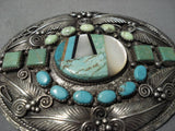 Rare Vintage Native American Navajo Turquoise John Mike Sterling Silver Belt Buckle-Nativo Arts