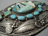 Rare Vintage Native American Navajo Turquoise John Mike Sterling Silver Belt Buckle-Nativo Arts