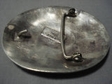 Rare Vintage Native American Navajo Turquoise John Mike Sterling Silver Belt Buckle-Nativo Arts