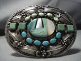 Rare Vintage Native American Navajo Turquoise John Mike Sterling Silver Belt Buckle-Nativo Arts