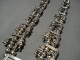 Rare Vintage Native American Navajo Yeibichai Sterling Silver Squash Blossom Necklace Old-Nativo Arts