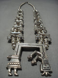 Rare Vintage Native American Navajo Yeibichai Sterling Silver Squash Blossom Necklace Old-Nativo Arts