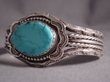 Rare Vintage Navajo 'Blue Carico Lake Turquoise' Native American Jewelry Silver Wire Bracelet-Nativo Arts