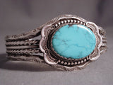 Rare Vintage Navajo 'Blue Carico Lake Turquoise' Native American Jewelry Silver Wire Bracelet-Nativo Arts