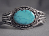 Rare Vintage Navajo 'Blue Carico Lake Turquoise' Native American Jewelry Silver Wire Bracelet-Nativo Arts