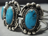 Rare Vintage Navajo Blue Gem Turquoise Sterling Silver Native American Jewelry Bracelet-Nativo Arts