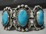 Rare Vintage Navajo Blue Gem Turquoise Sterling Silver Native American Jewelry Bracelet-Nativo Arts