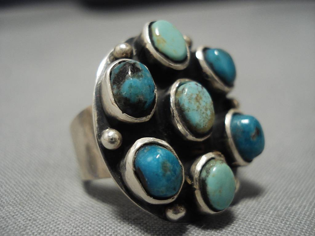 Rare!! Vintage Navajo Blue Gem Turquoise Sterling Silver Native Americ ...