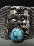 Rare Vintage Navajo Blue Wind Turquoise 'Native American Jewelry Silver Flanks' Bracelet Old Pawn-Nativo Arts