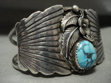 Rare Vintage Navajo Blue Wind Turquoise 'Native American Jewelry Silver Flanks' Bracelet Old Pawn-Nativo Arts