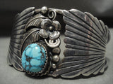 Rare Vintage Navajo Blue Wind Turquoise 'Native American Jewelry Silver Flanks' Bracelet Old Pawn-Nativo Arts