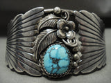 Rare Vintage Navajo Blue Wind Turquoise 'Native American Jewelry Silver Flanks' Bracelet Old Pawn-Nativo Arts
