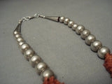 Rare Vintage Navajo Coral Sterling Native American Jewelry Silver Bead Necklace-Nativo Arts
