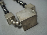 Rare Vintage Navajo Cubed Sterling Native American Jewelry Silver Jet Necklace Old Pawn-Nativo Arts