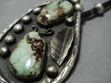 Rare Vintage Navajo Green Turquoise Sterling Silver Native American Jewelry Necklace-Nativo Arts