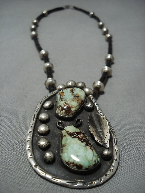 Rare Vintage Navajo Green Turquoise Sterling Silver Native American Jewelry Necklace-Nativo Arts