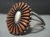 Rare Vintage Navajo 'Long Teardrop Coral' Sterling Native American Jewelry Silver Bracelet-Nativo Arts
