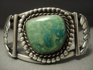 Rare Vintage Navajo Mirrored Leaf Sterling Native American Jewelry Silver Green Turquoise Bracelet-Nativo Arts