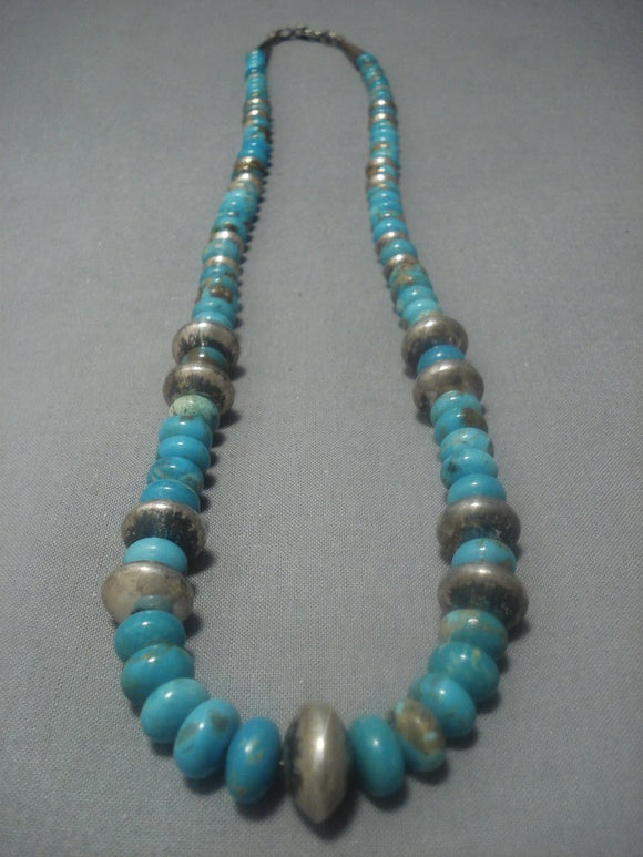 Rare!! Vintage Navajo Native American Jewelry jewelry #8 Turquoise Sterling Silver Necklace Old-Nativo Arts