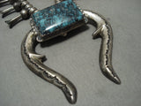 Rare Vintage Navajo Native American Jewelry jewelry Crow Springs Turquoise Siolver Squash Blossom Necklace-Nativo Arts