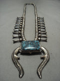 Rare Vintage Navajo Native American Jewelry jewelry Crow Springs Turquoise Siolver Squash Blossom Necklace-Nativo Arts