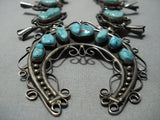 Rare Vintage Navajo Native American Jewelry jewelry Green Turquoise Sterling Silver Squash Blossom Necklace-Nativo Arts