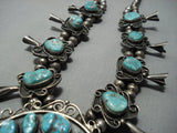 Rare Vintage Navajo Native American Jewelry jewelry Green Turquoise Sterling Silver Squash Blossom Necklace-Nativo Arts
