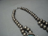 Rare Vintage Navajo Native American Jewelry jewelry Green Turquoise Sterling Silver Squash Blossom Necklace-Nativo Arts