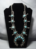 Rare Vintage Navajo Native American Jewelry jewelry Green Turquoise Sterling Silver Squash Blossom Necklace-Nativo Arts