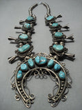 Rare Vintage Navajo Native American Jewelry jewelry Green Turquoise Sterling Silver Squash Blossom Necklace-Nativo Arts