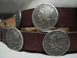 Rare Vintage Navajo Native American Jewelry Silver Dime And Morgan Dollar Concho Belt-Nativo Arts