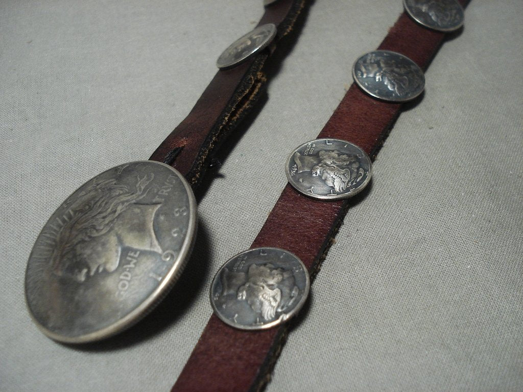 MORGAN DOLLAR CONCHO BELT.(USED)/ レザー ベルト コンチョ モルガン