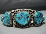 Rare Vintage Navajo Natural Turquoise Sterling Silver Native American Jewelry Bracelet-Nativo Arts