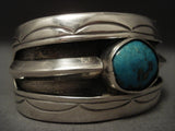 Rare Vintage Navajo old Morenci Turquoise Native American Jewelry Silver Bracelet-Nativo Arts