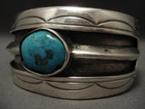 Rare Vintage Navajo old Morenci Turquoise Native American Jewelry Silver Bracelet-Nativo Arts