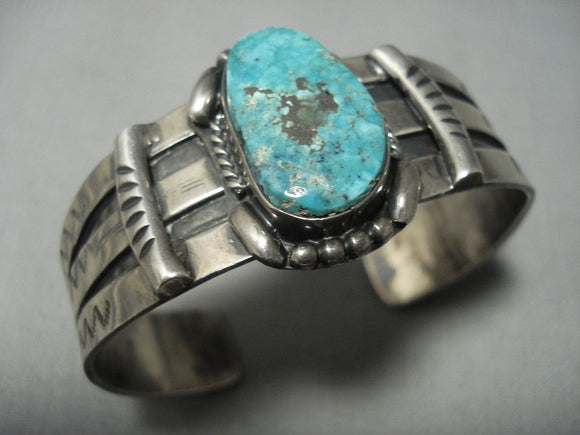 Rare!! Vintage Navajo Old Morenci Turquoise Setrling Native American Jewelry Silver Bracelet-Nativo Arts